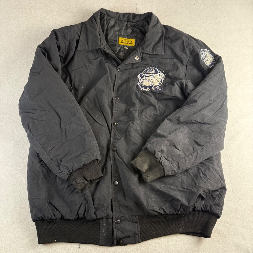 Vintage Rick's Sportswear Georgetown Bulldogs Coach Jacket Black Mens Large USA